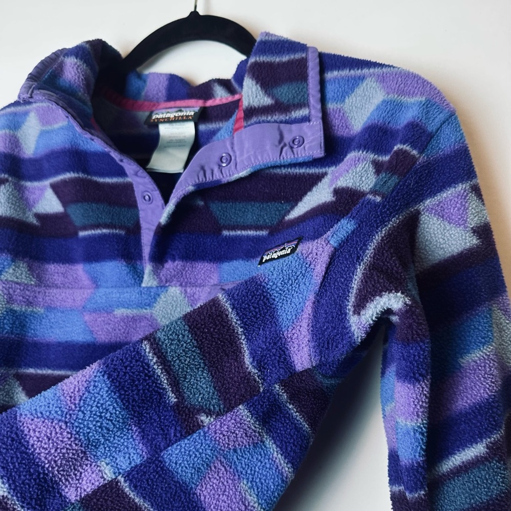 ❗️Patagonia Synchilla Women’s Purple Aztec 80s 1/4 Pullover Size Large Sweater - Picture 7 of 9